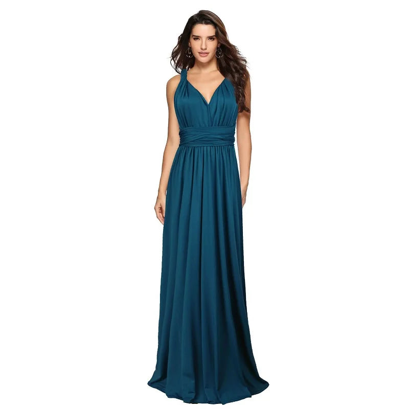 Teal V-neck long dress