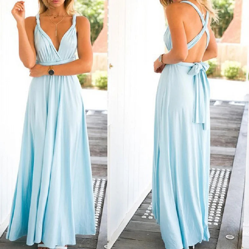 Light blue crisscross back long dress