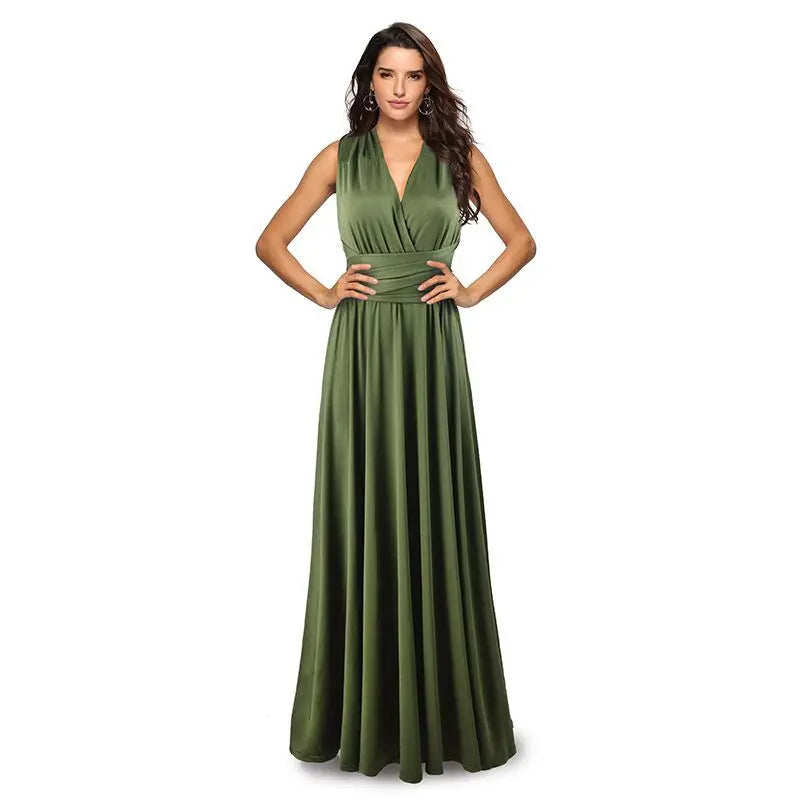 Olive green V-neck long dress