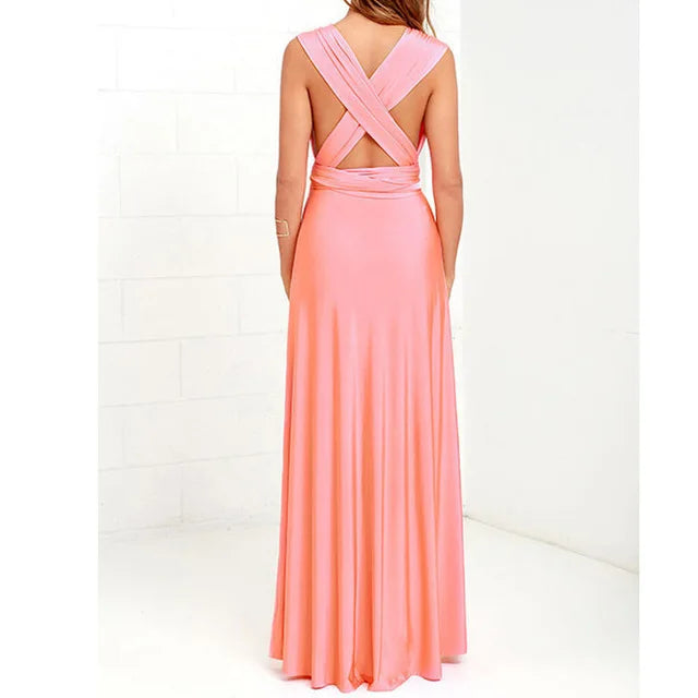 Peach crisscross back long dress