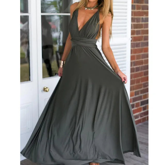 Dark green halter neck long dress