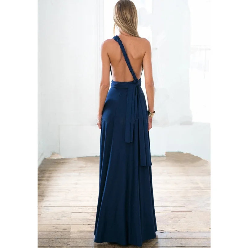 Navy blue backless long dress