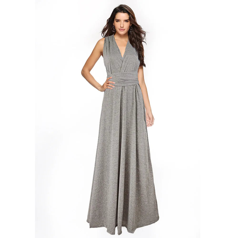 Gray V-neck long dress