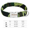 Camouflage nylon dog collar with size chart