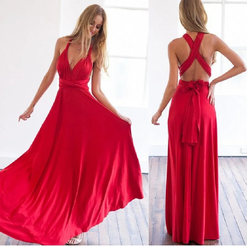 Red crisscross back long dress