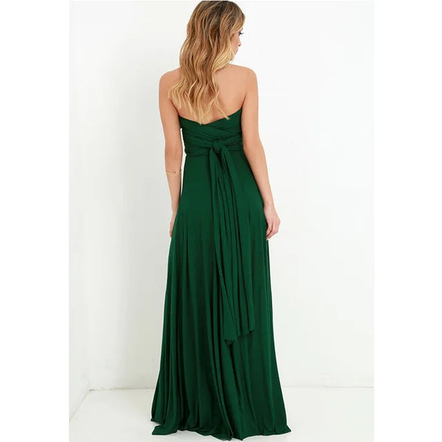 Green strapless backless long dress