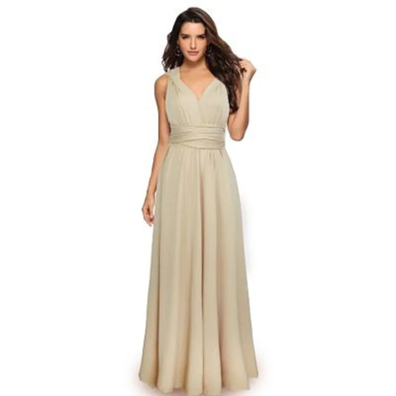 Beige V-neck long dress