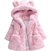 Girls' solid color rabbit ear hooded cotton jacket