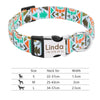 Geometric patterned nylon dog collar with size chart