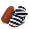 Striped navy and white newborn shoes