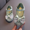 New children's leather shoes with rhinestone bow