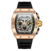 Onola rose gold luxury watch with black strap and ornate dial