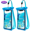 Two sky blue waterproof phone cases with straps