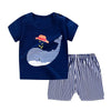 Navy whale kids sport clothing set with striped shorts