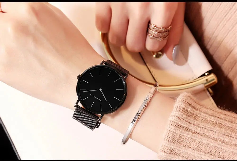 Women’s Minimalist Quartz Watch – 36mm Rose Gold Waterproof Design with Nordic Fashion Style