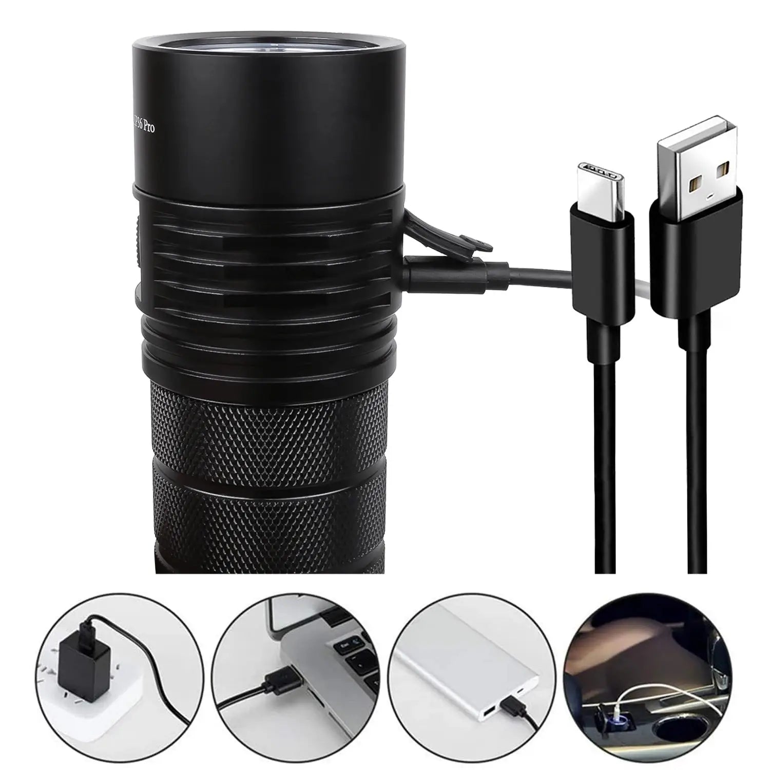LED Flashlight 8000lm 4-SST40 Bulbs 18650 USB-C Rechargeable Torch for Outdoor & Emergency Use