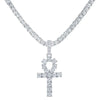 Silver ankh cross pendant necklace with stone details