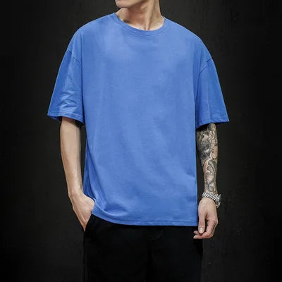 Men's casual blue T-shirt with a soft and breathable fabric.