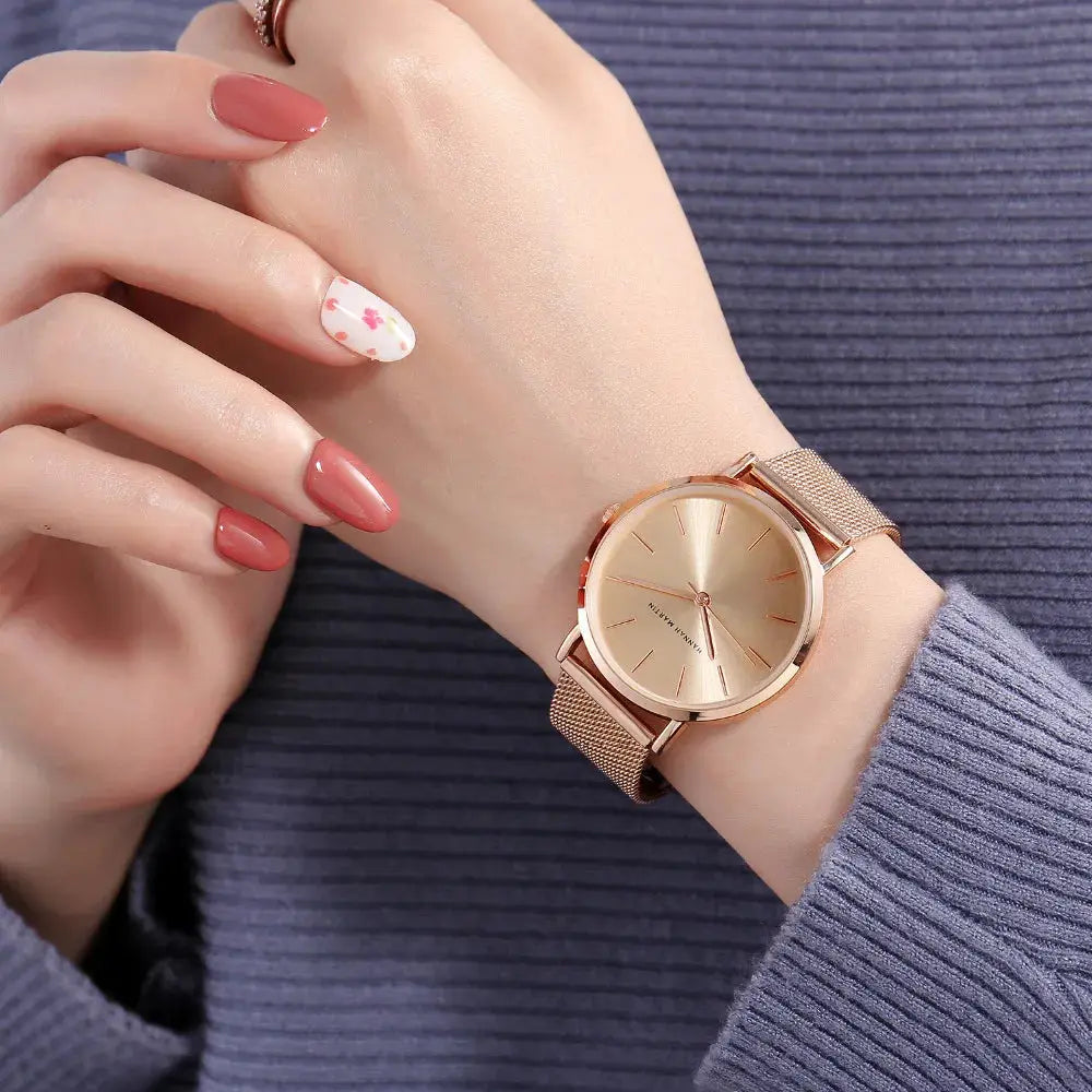 Women's Luxury Rose Gold Watch Japan Quartz Movement Stainless Steel Waterproof