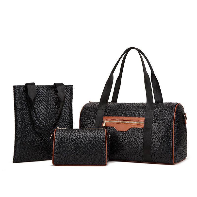 Women’s Business Travel Bag PU Leather Shoulder Sports Duffel Solid Color Large Capacity 36–55L Three-Piece Set