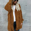 Brown double fleece cardigan jacket with pockets