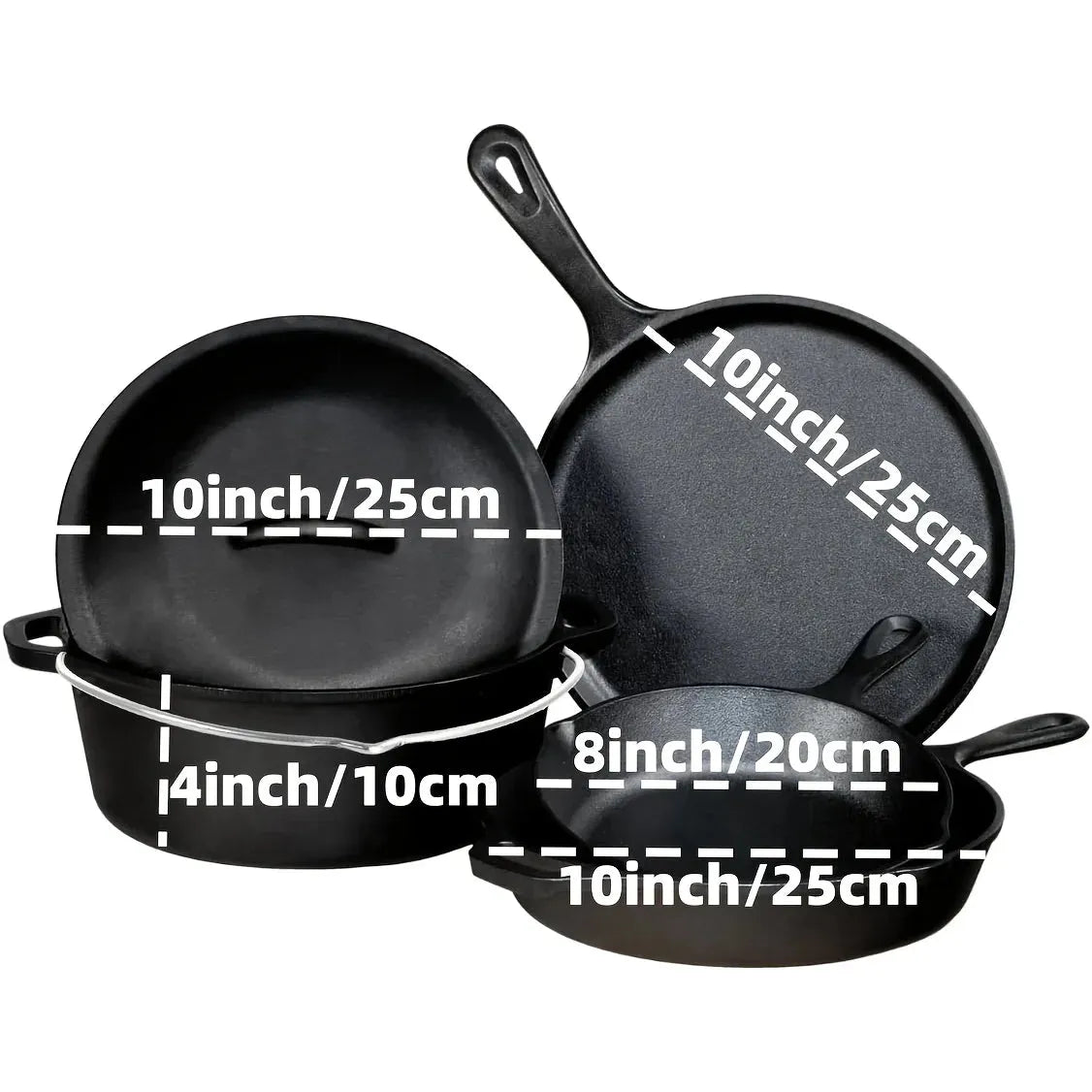 Cast Iron Skillet Set 3 Piece with Pre Seasoned Heavy Build
