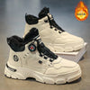 High-top white men's casual shoes with fur