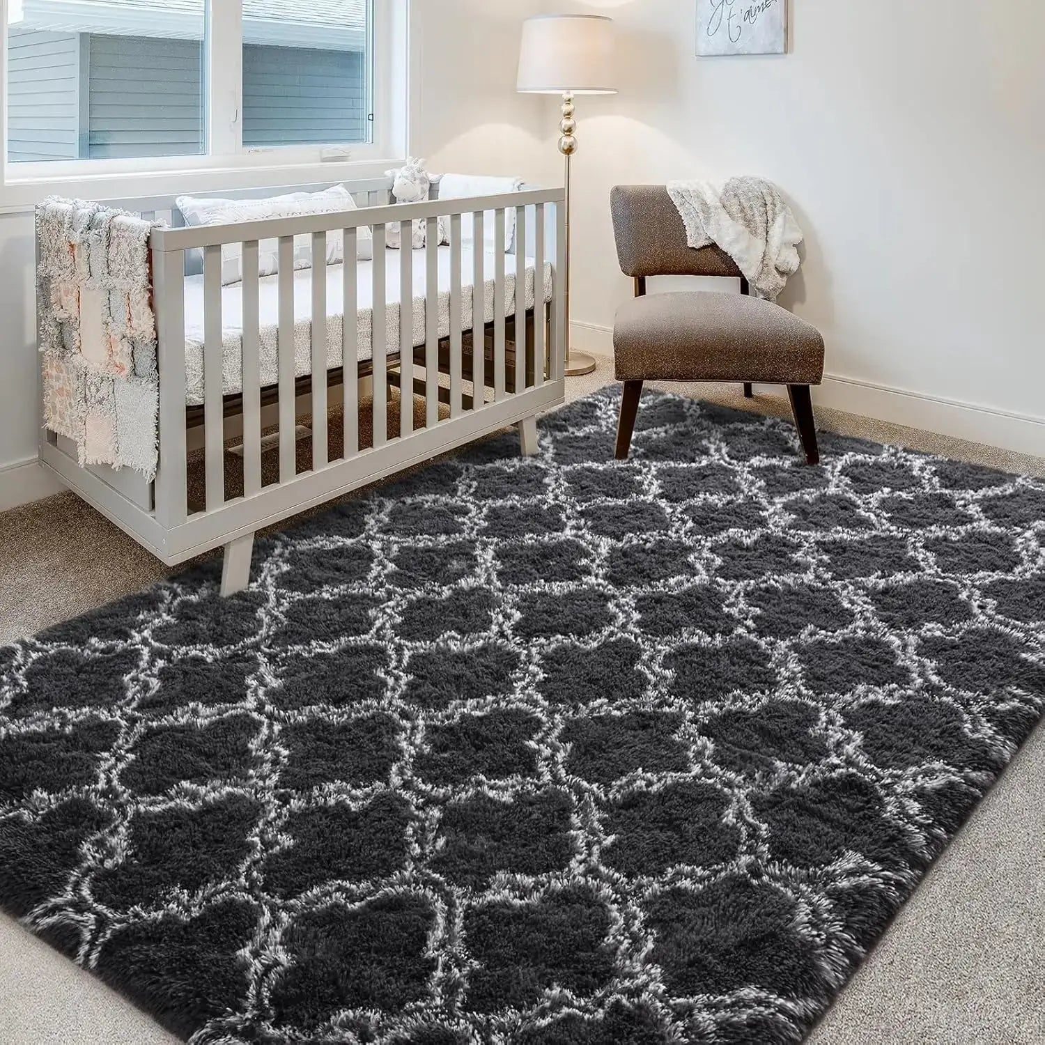 Large shag area rug for bedroom, soft and fluffy, non-slip carpet for living room, nursery, kids or girl's room