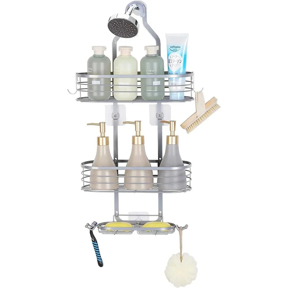 Shower Caddy Over Head Rustproof Storage Rack With Hooks