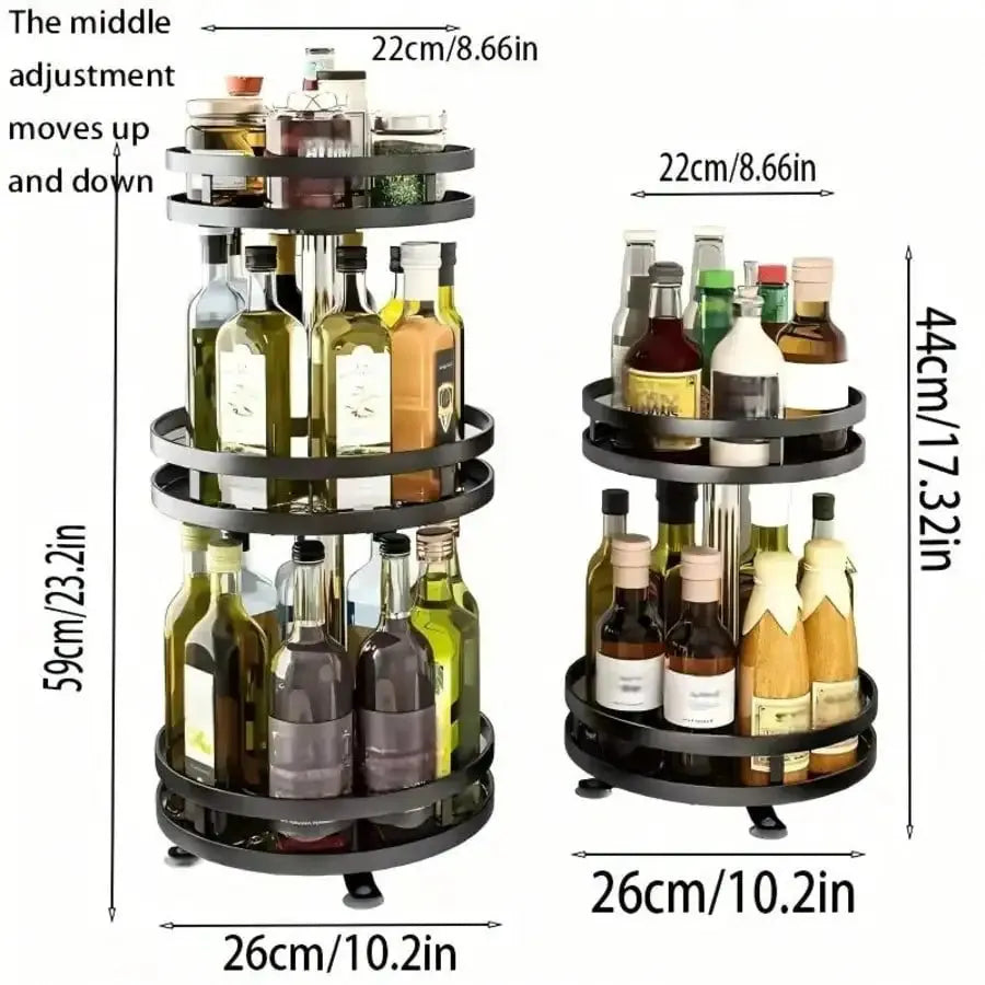 3 Tier Rotating Spice Rack with Polished Metal Organizer