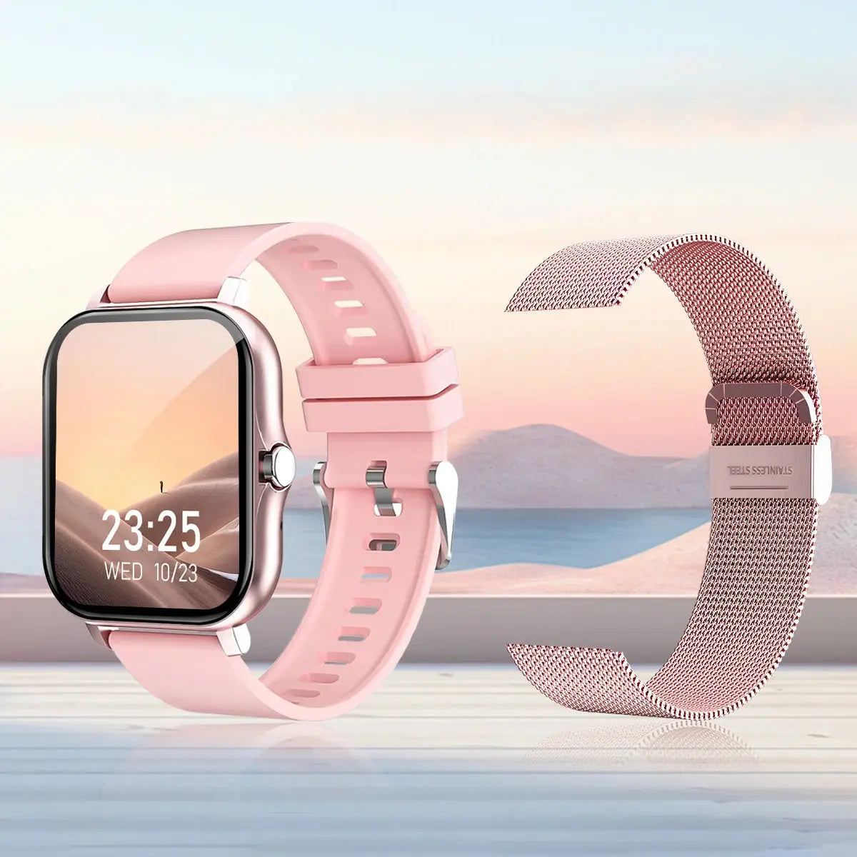 Smartwatch with multi-sport mode, calorie tracking, weather updates, message alerts, compatible with Android & iOS