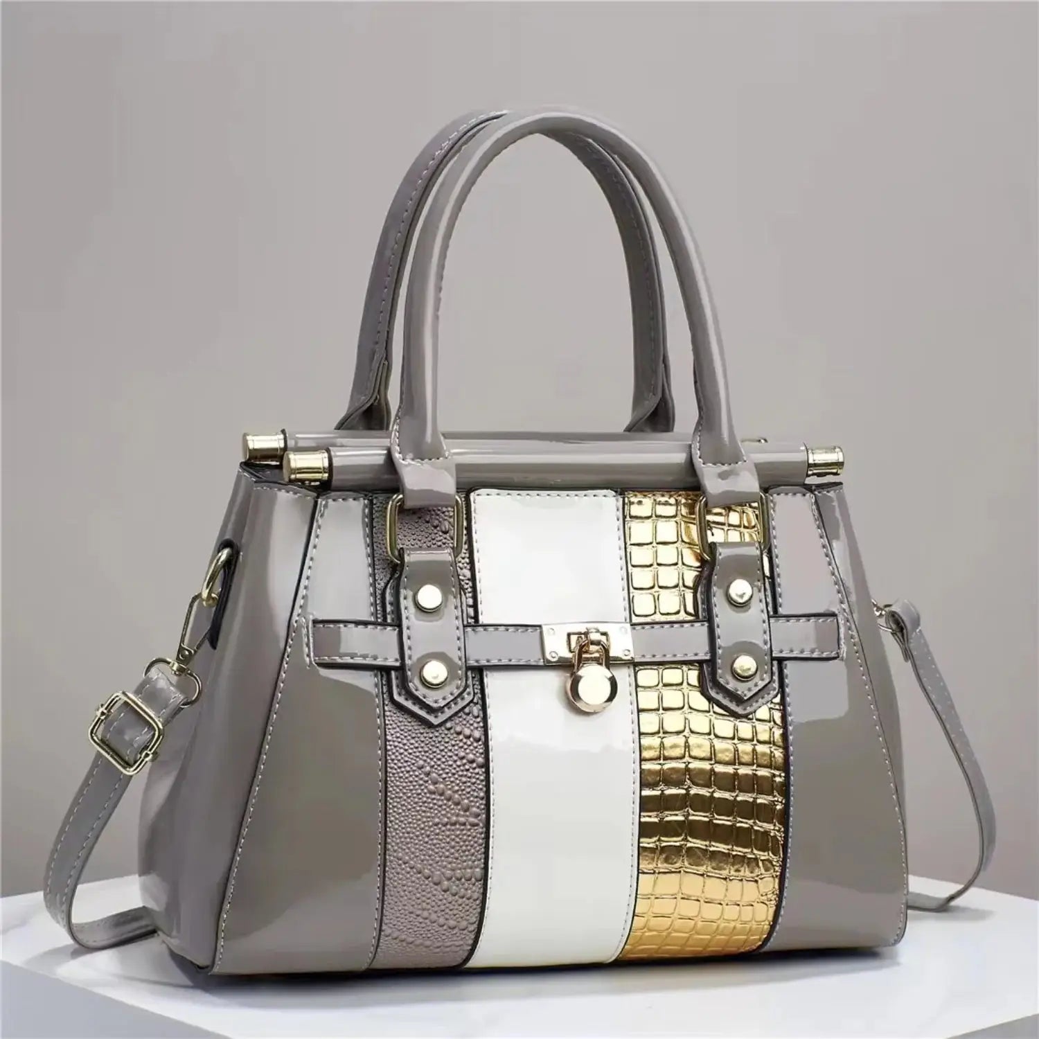 Women's Glossy PU Leather Handbag – Elegant Tote Purse for Casual & Formal Use