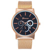 Rose gold mesh band watch with black dial