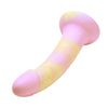 Curved pink and yellow silicone dildo