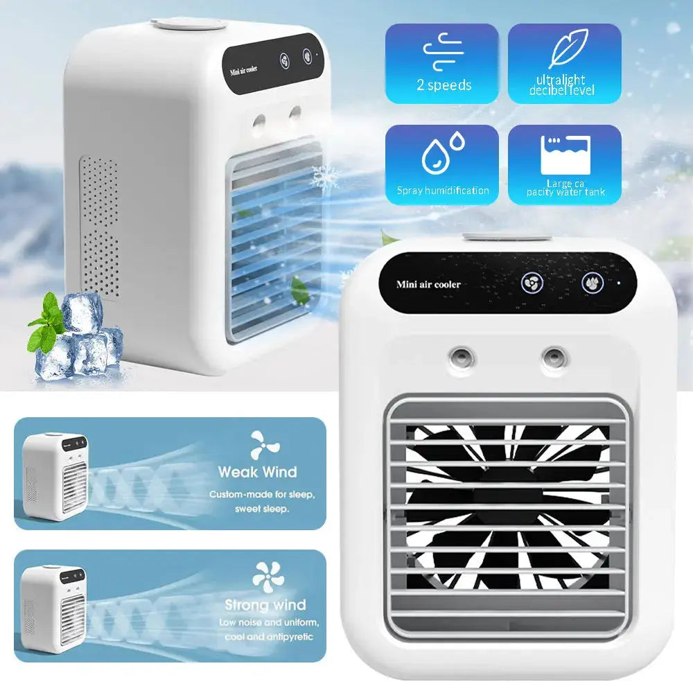 Mini Air Cooler Fan – 2-Speed USB Rechargeable Mist Humidifier with 500ml Water Tank & 1800mAh Battery for Home, Office & Dorm