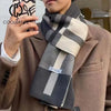 Men's winter scarf in gray plaid pattern