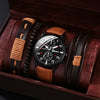 Men's watch set with brown leather strap and bracelets