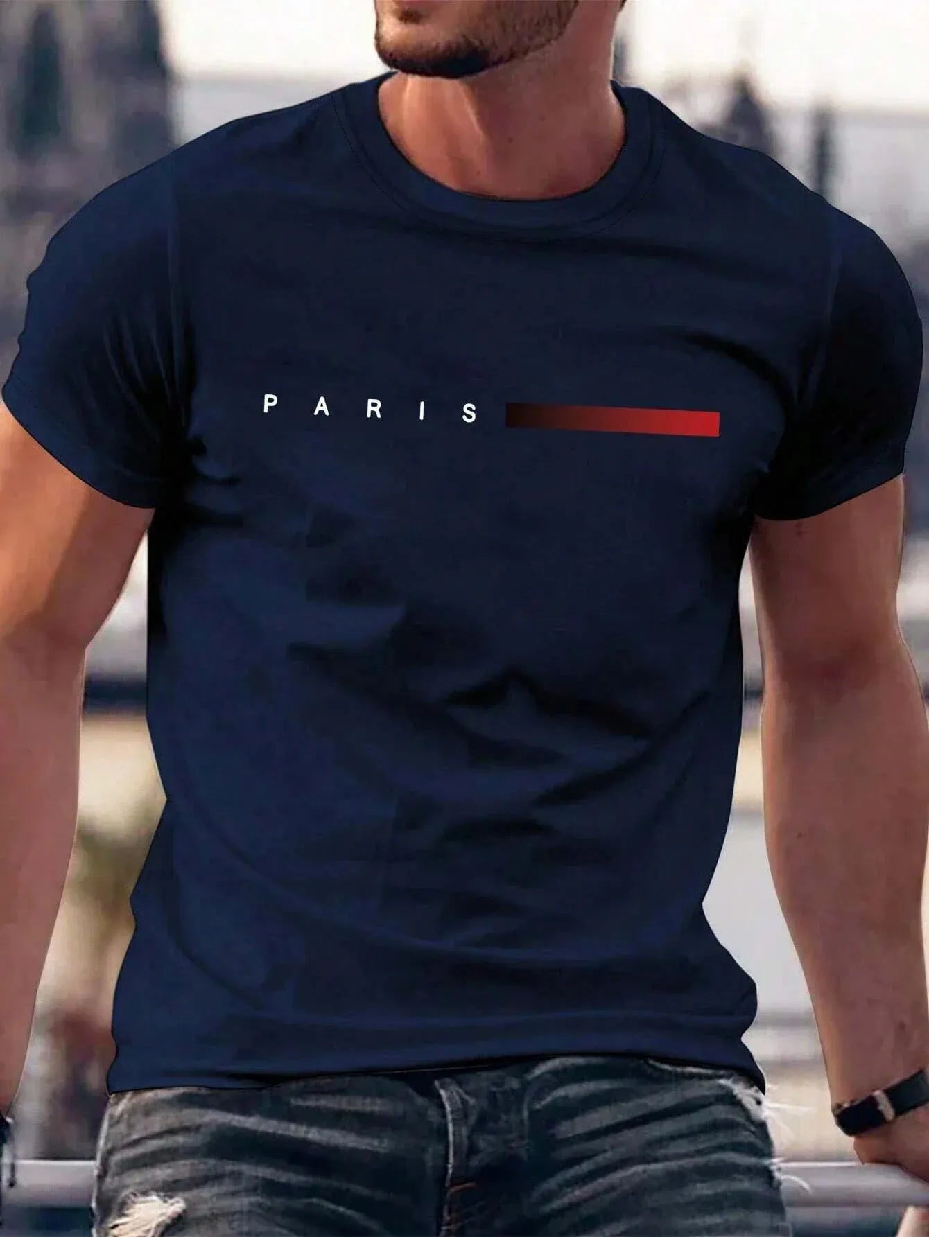 Paris Streetwear T Shirt Set With Gradient Stripe Print