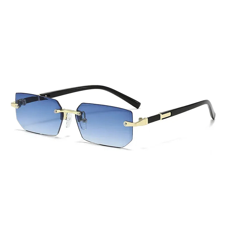 Unisex Rimless Rectangle Sunglasses with UV400 Mirror Lenses