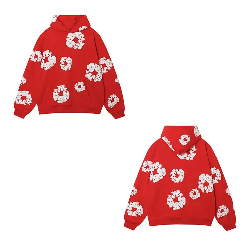 Unisex retro print hoodie, oversized casual pullover with long sleeves, daily wear sweatshirt