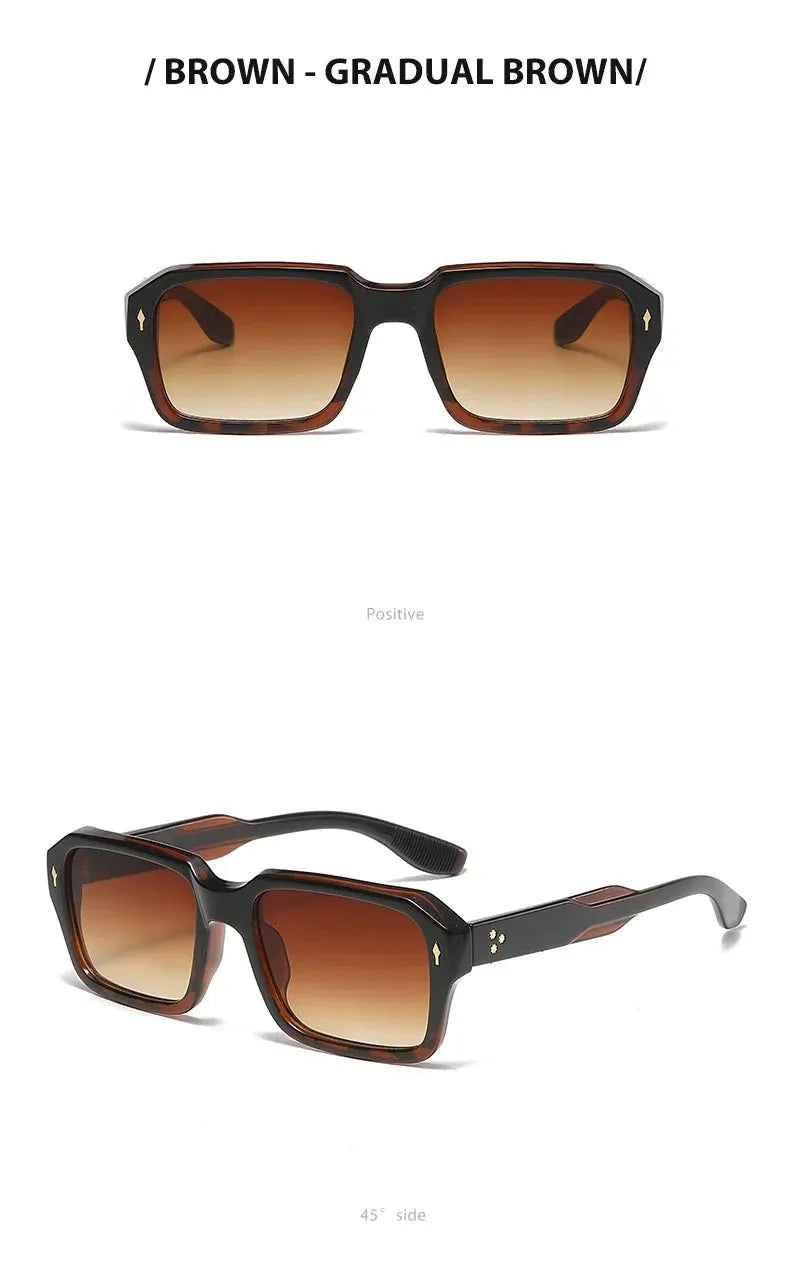 Retro Square Sunglasses with UV Protection and Rivet Detail