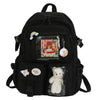 Black backpack with bear and rainbow accents