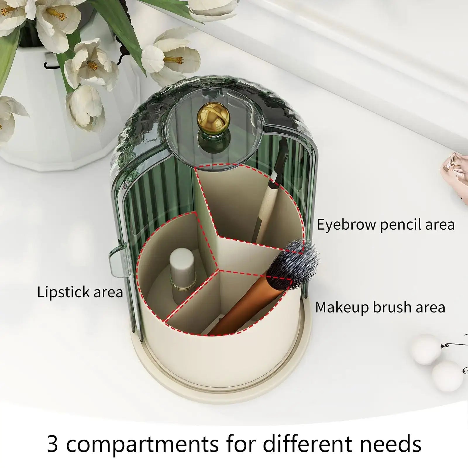 360° Rotating Makeup Brush Organizer with Lid Clear Dustproof Holder