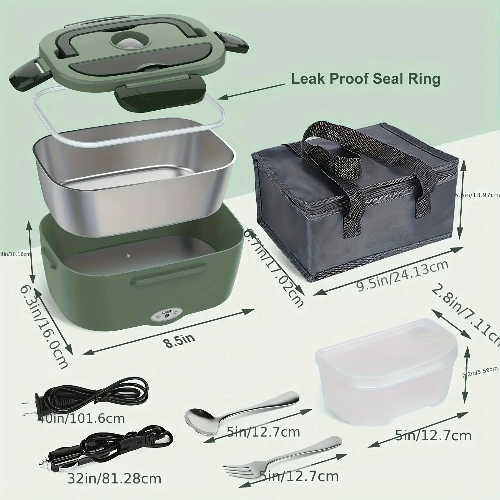 Electric Lunch Box Portable 12V/24V/110V Food Warmer with 1.5L Stainless Container