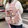 Pink backpack with cute bear and rainbow patches