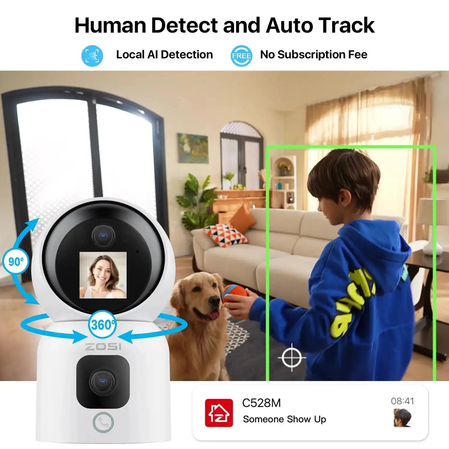 360° Indoor WiFi Security Camera PTZ with AI Tracking, HD Night Vision & Baby Monitor Mode