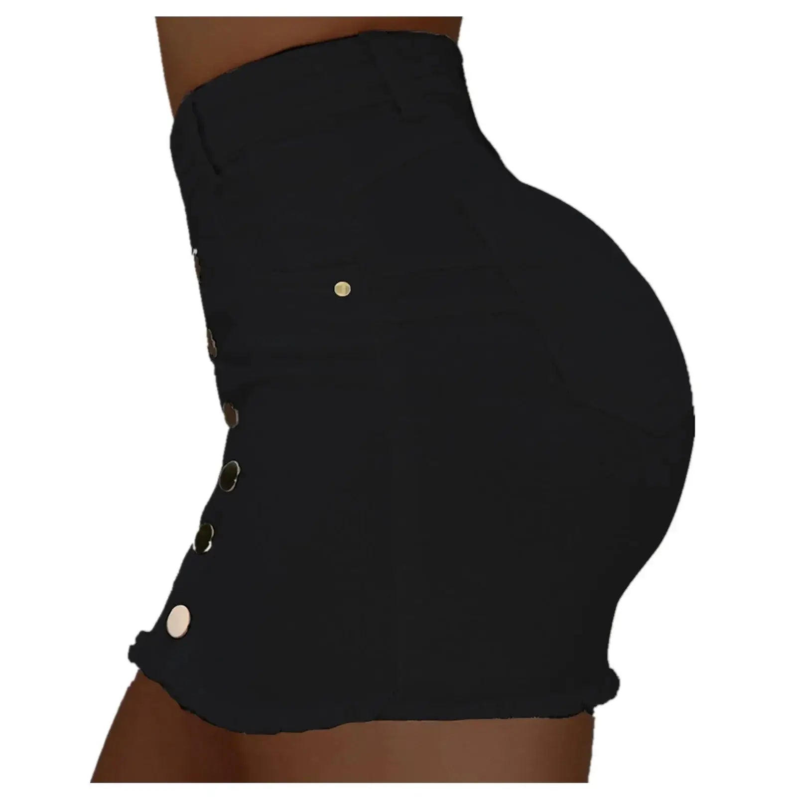Women’s short denim skirt, high-waisted elastic design with breathable fabric and decorative ruffle hem