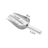 Aluminum ice scoop with dimensions, 13.3x8x9.2cm