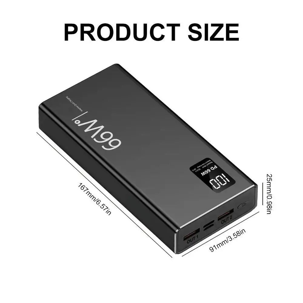 66W Fast Charging Power Bank 20000mAh USB Portable Battery with Two-Way Quick Charge for iPhone & Android
