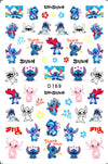 Stitch themed nail stickers with colorful designs